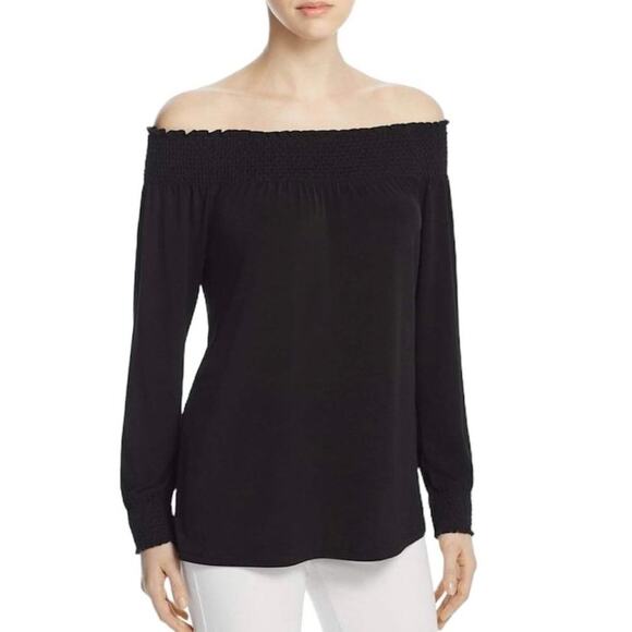 Calvin Klein Off The Shoulder Smocked Long Sleeve Top in Navy Blue Size Medium - Picture 7 of 8